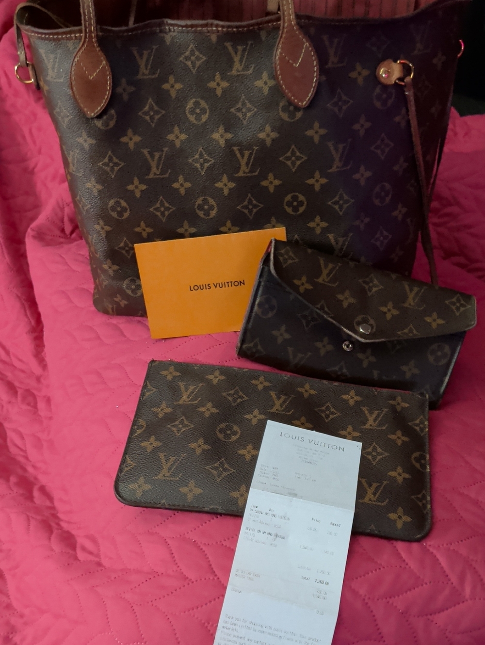 Louis Vuitton Neverfull MM Monogram Tote Brown and Sarah Wallet
